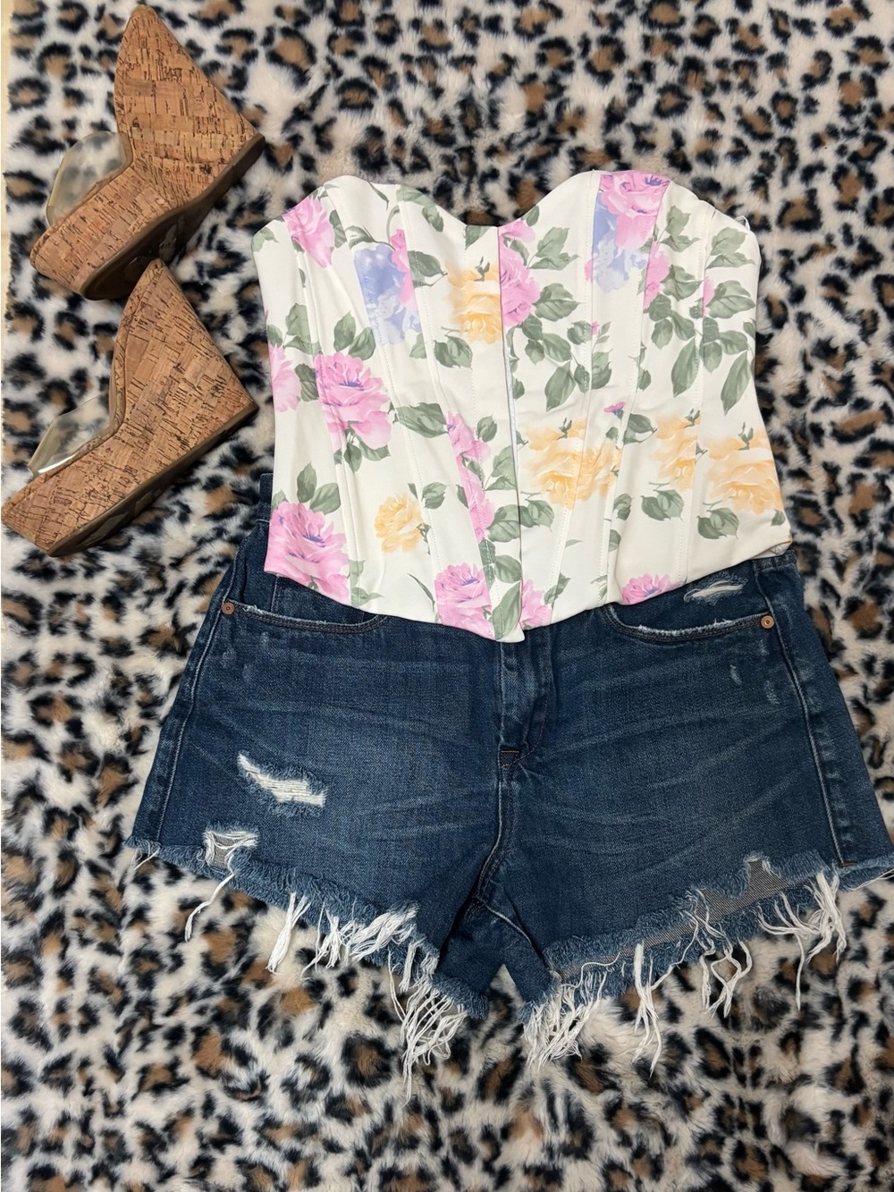 Blank NYC Dark Blue Distressed Frayed Hem Jean Shorts